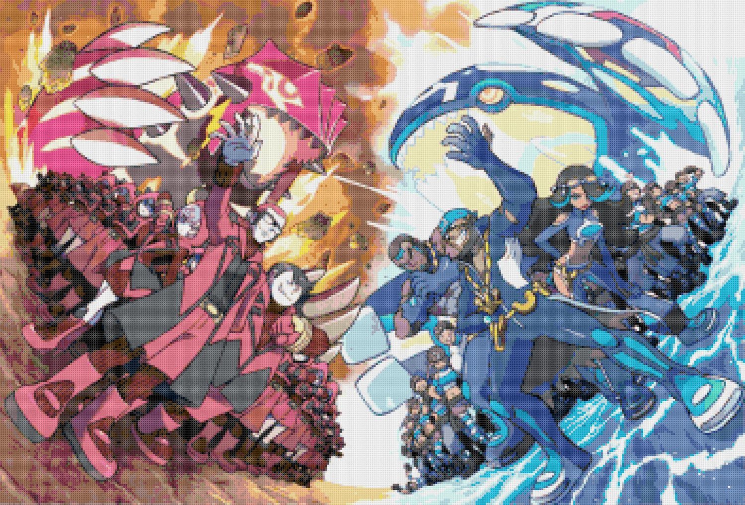 Pokemon ORAS Aqua vs Magma - 25.07" x 17.00" - Cross Stitch Pattern Pdf E853