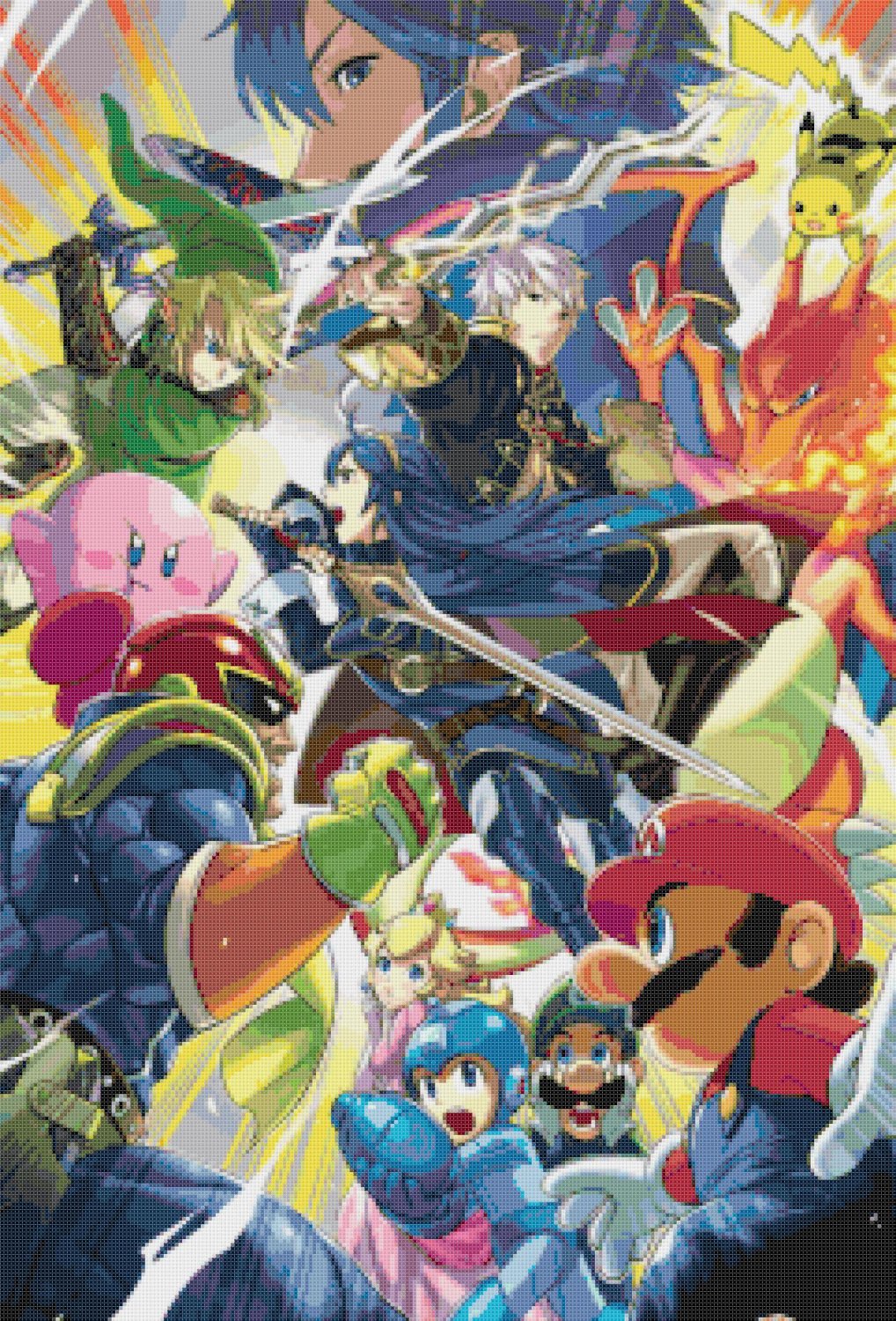 Super Smash Bros Lucina and Robin - 17.21" x 25.36" - Cross Stitch Pattern Pdf E857