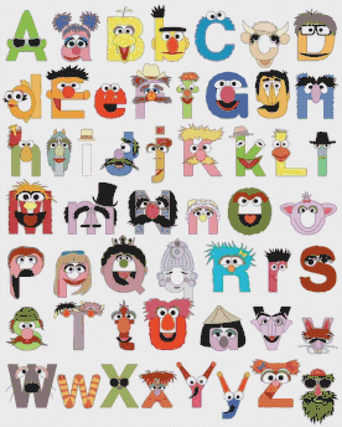 counted Cross Stitch Pattern Alphabet Muppets characters 272*339 stitches E557