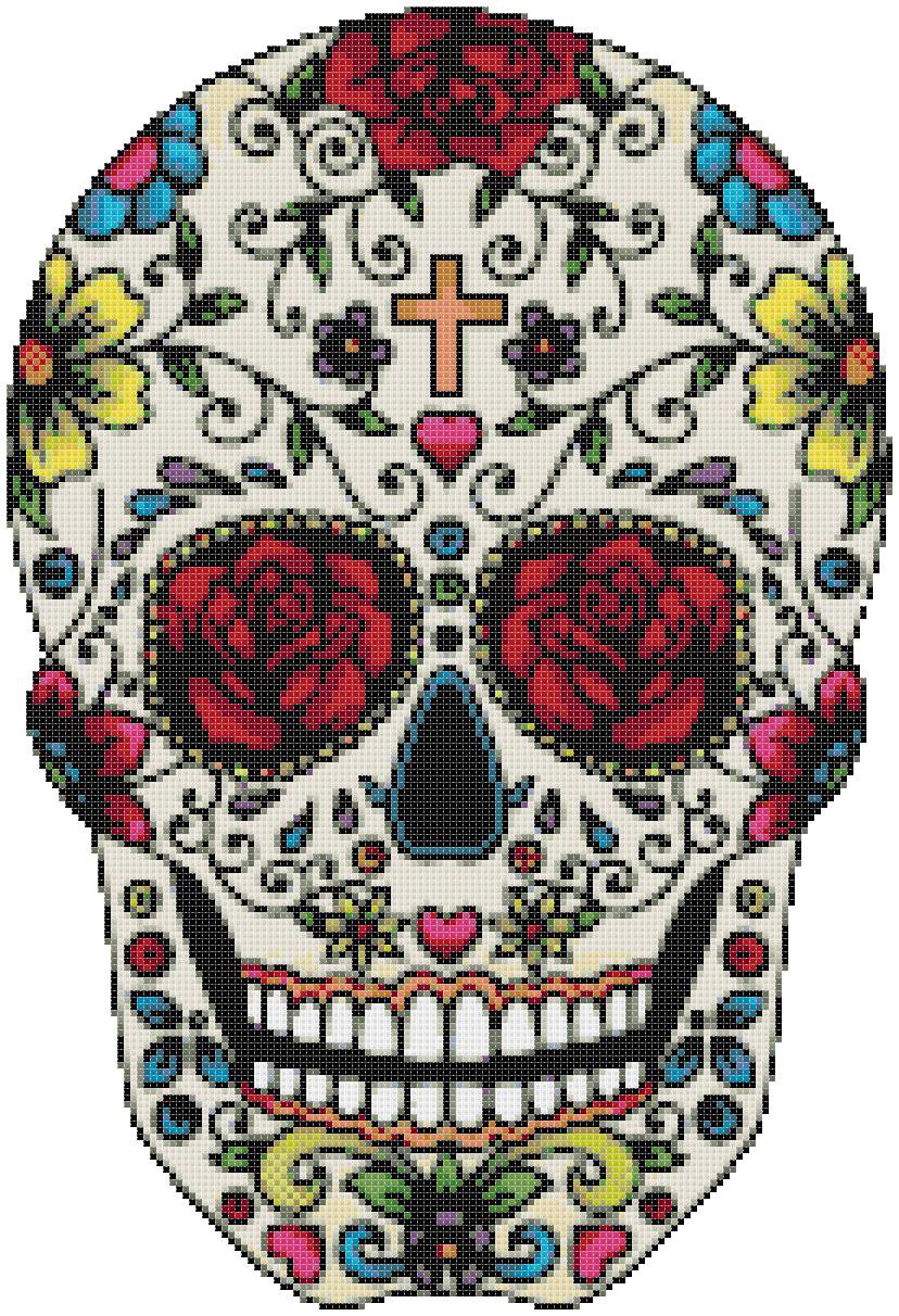 Sugar Skull  - 11.71" x 8.93" - Cross Stitch Pattern Pdf E639