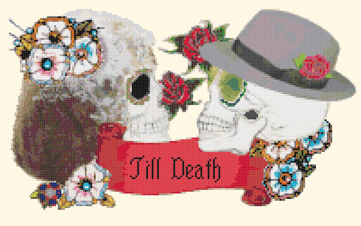 Sugar Skull Couples  - 13.79" x 7.93" - Cross Stitch Pattern Pdf file chart E1124