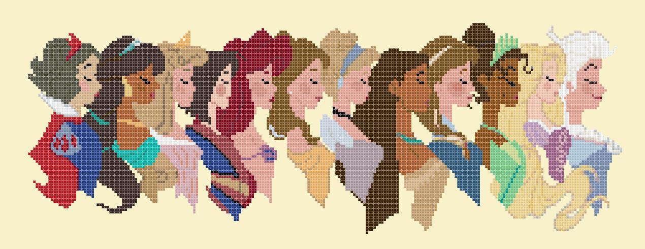 12 princesses profile - 17.86" x 6.71" - Cross Stitch Pattern Pdf E1262