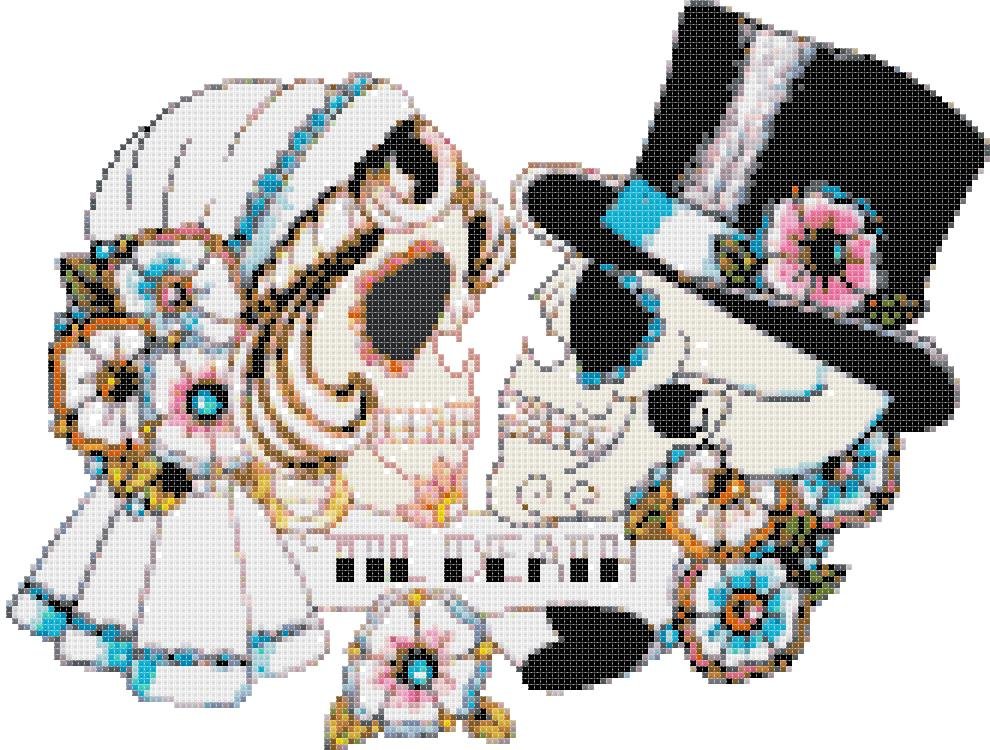 Sugar Skull Couples  - 11.79" x 8.93" - Cross Stitch Pattern Pdf file chart E641