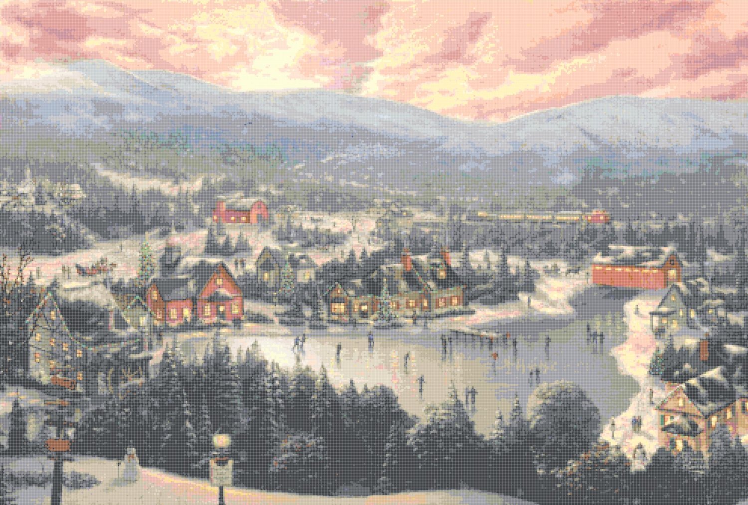 Sunset on Snowflake Lake cross stitch pattern Kinkade Cross Stitch 496 * 335 stitches E461