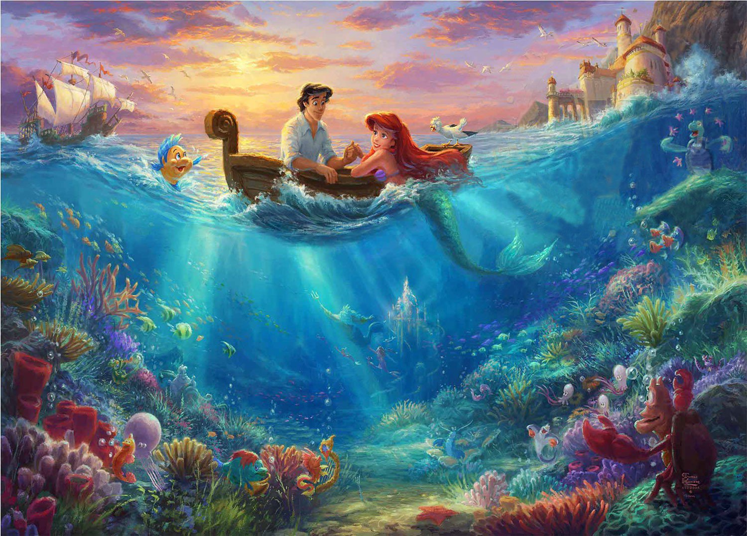 little mermaid cross stitch inspirated to Kinkade Counted Cross Stitch 495 * 355 stitches E1691