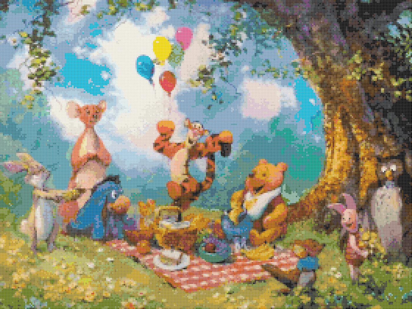 Counted Cross Stitch pattern winnie the pooh party watercolor 280 x 210 stitches E1923