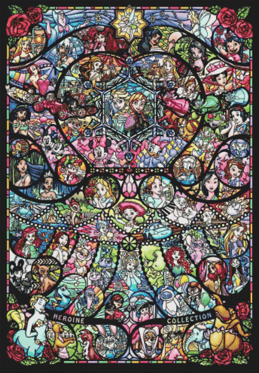 counted cross stitch pattern disney stained glass Pdf 344*496 stitches E1659