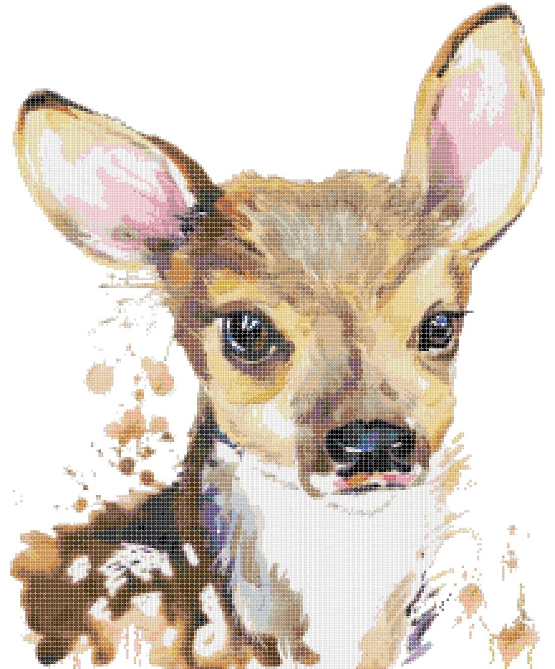 watercolor fawn Counted Cross Stitch pattern 212 * 264 stitches E1742