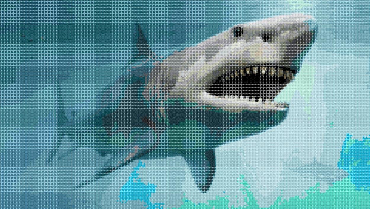 watercolor shark Counted Cross Stitch pattern - 17.86" x 10.07" - E2036
