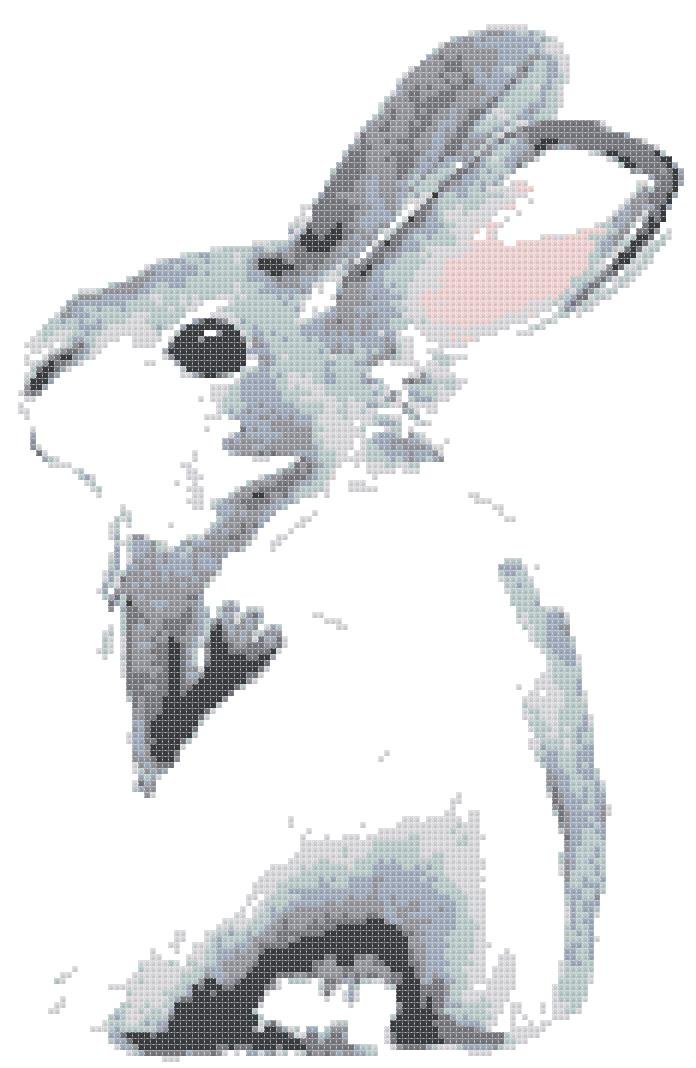 Counted Cross Stitch pattern watercolor rabbit pdf chart 116x178 stitches E1684