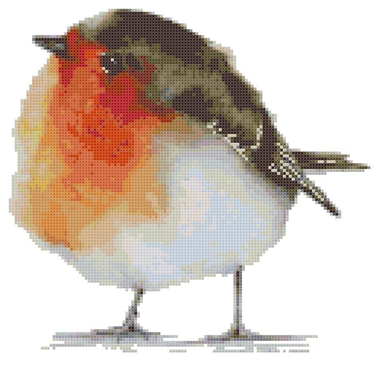 Counted Cross Stitch pattern watercolor robin bird 124x118 stitches E1698
