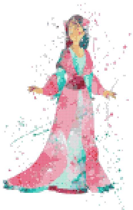 princess mulan watercolor counted cross stitch pattern 90*144 stitches E1873