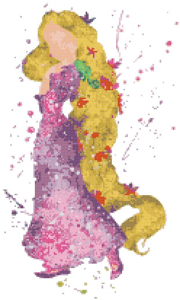 counted cross stitch pattern princess rapunzel watercolor 121*203 stitches E1872