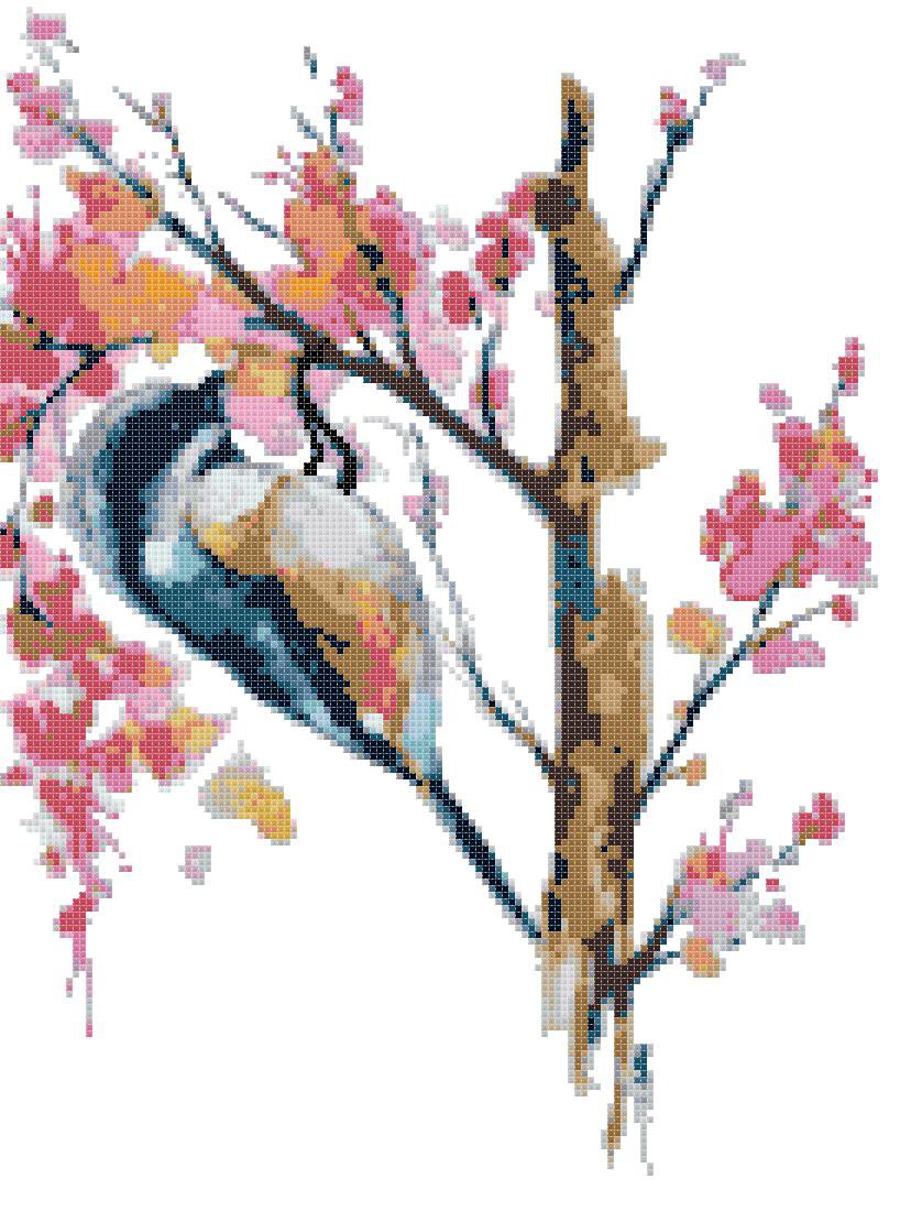 watercolor robbery bird Counted Cross Stitch pattern - 10.64" x 13.29" - E1484