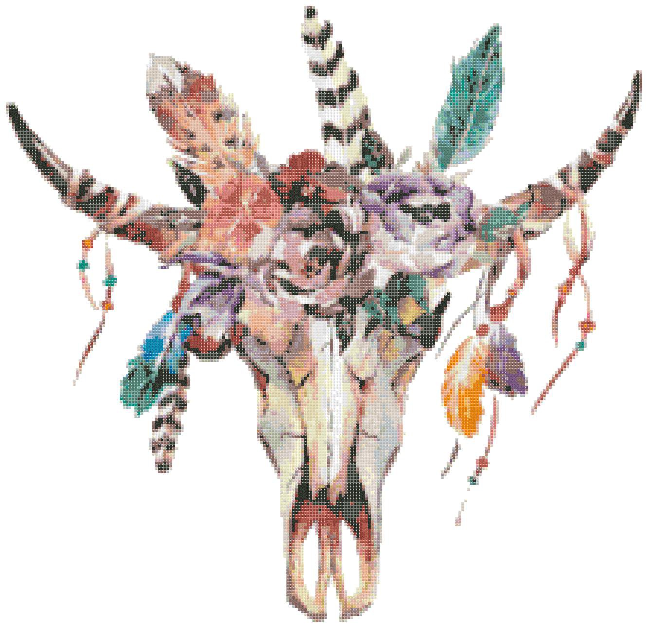 watercolor boho Counted Cross Stitch pattern - 15.57" x 15.07" - E1747