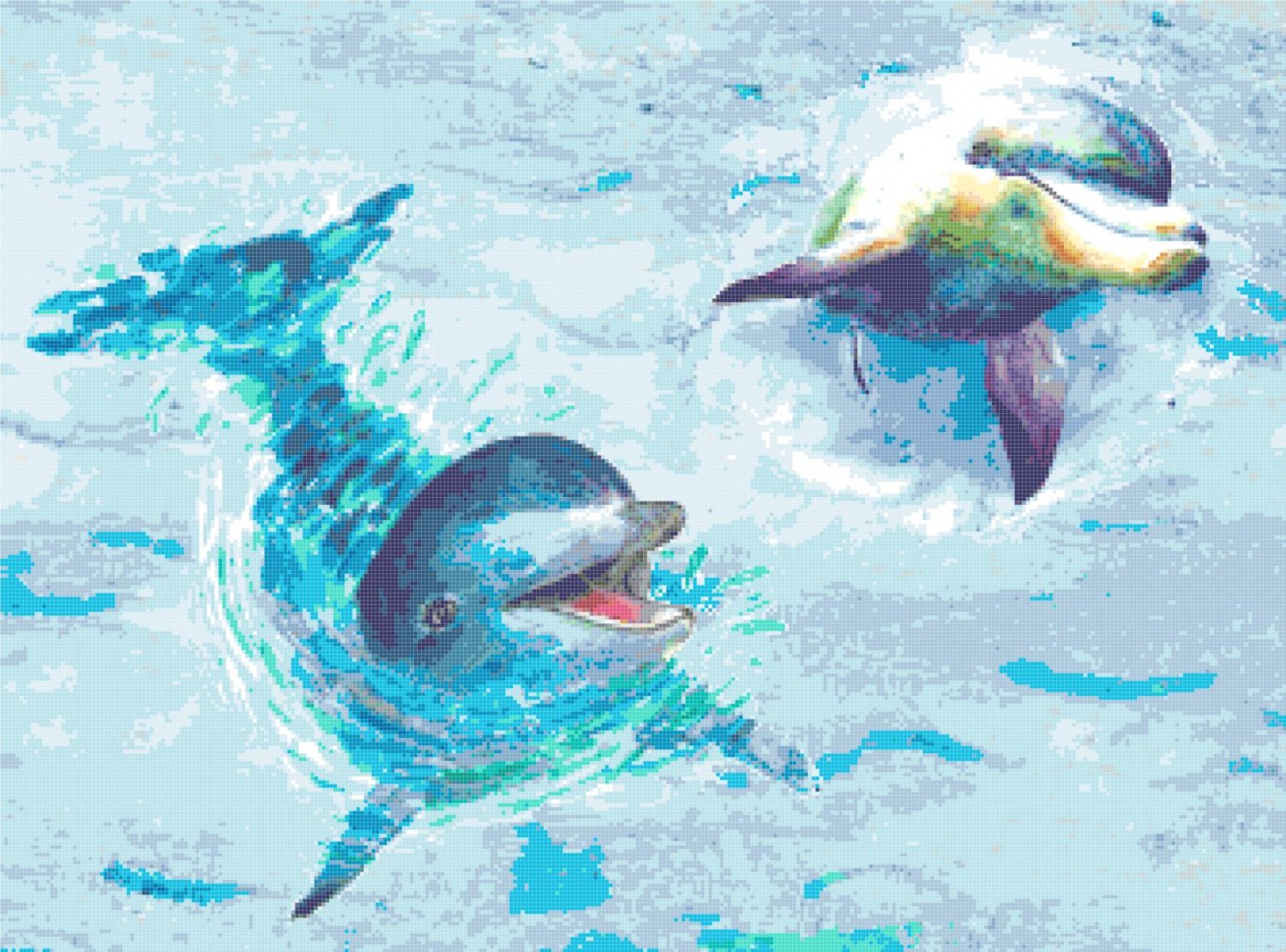watercolor dolphins Counted Cross Stitch pattern - 24.00" x 17.79" - E2130