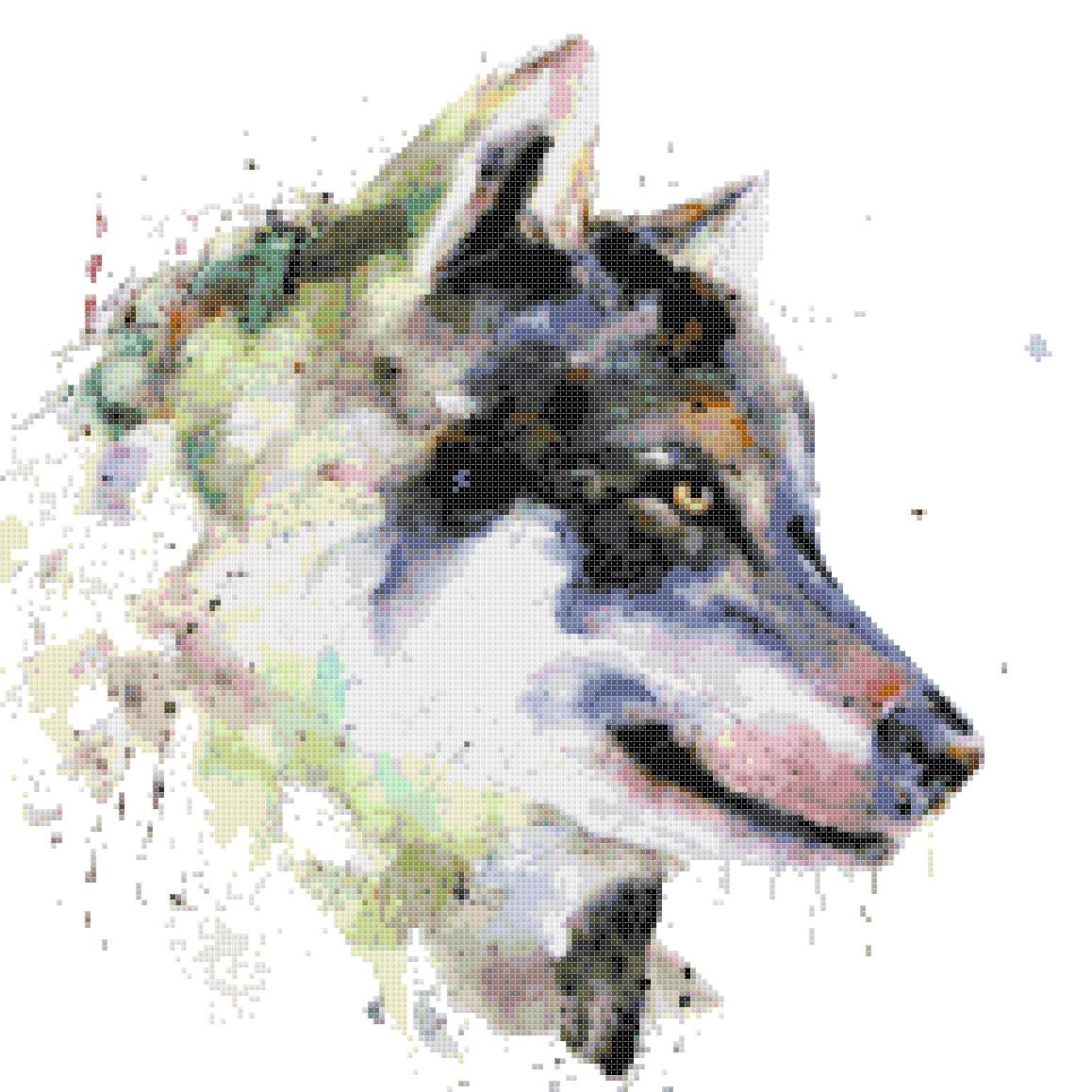 watercolor wolf Counted Cross Stitch pattern - 13.79" x 13.79" - E1753