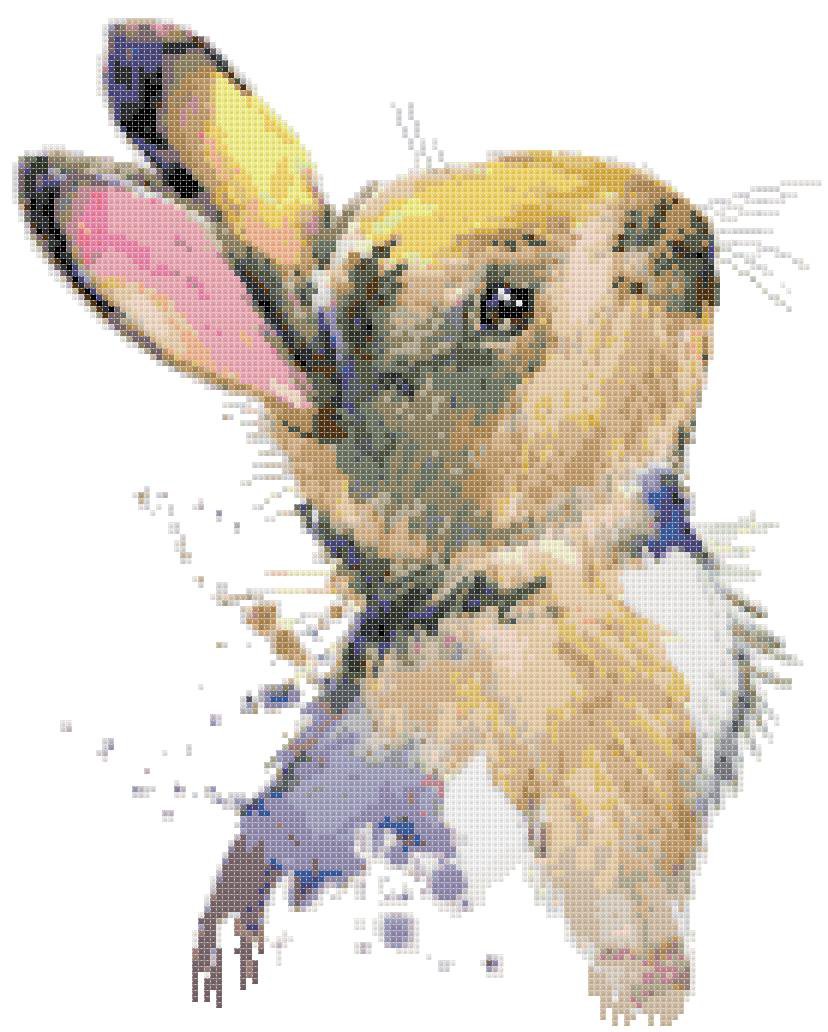 Counted Cross Stitch pattern watercolor rabbit chart 138 * 172 stitches E1501