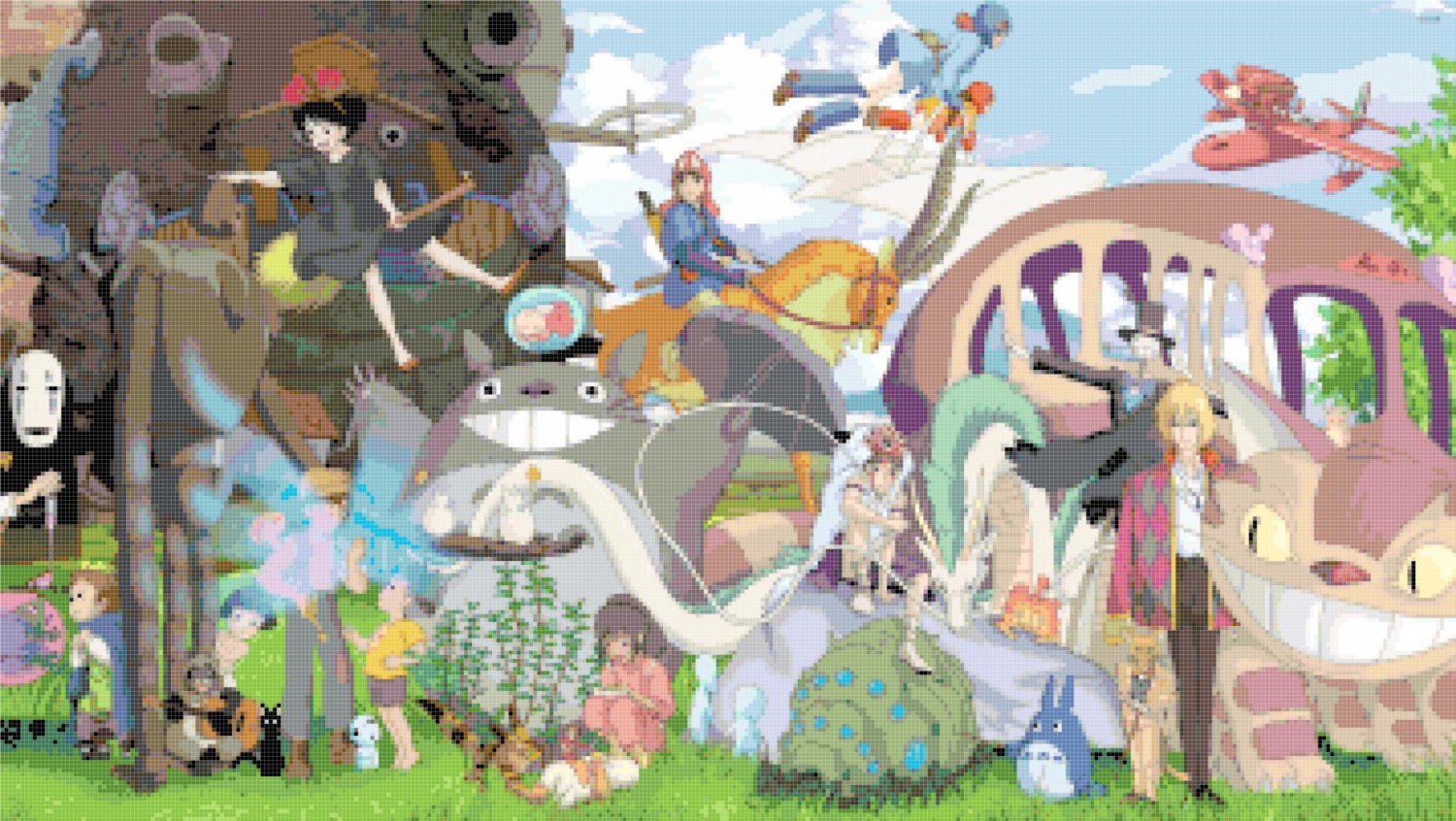 counted Cross stitch pattern ghibli characters Miyazaki 358*202 ...