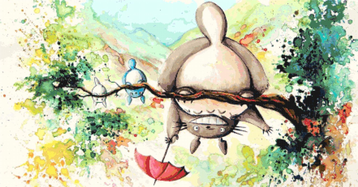 counted Cross Stitch Pattern totoro watercolor miyazaki 441 * 231 stitches E2307