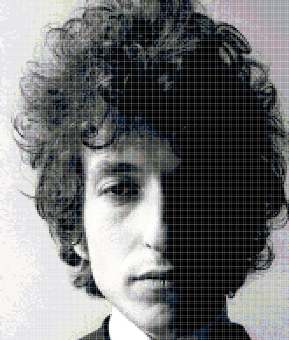 Counted Cross Stitch pattern Bob Dylan singer pdf chart 165x194 stitches E936