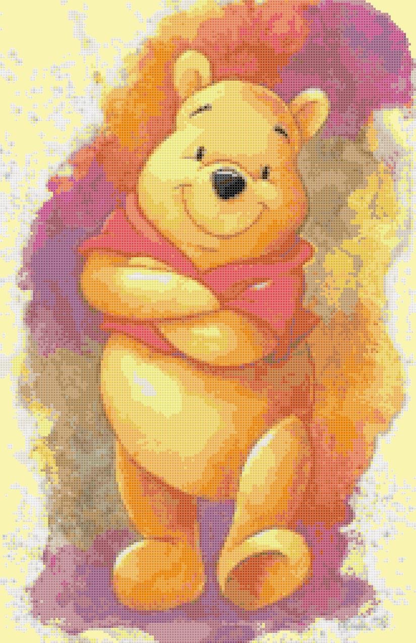 Counted Cross Stitch winnie the pooh party watercolor 165x255 stitches E1921