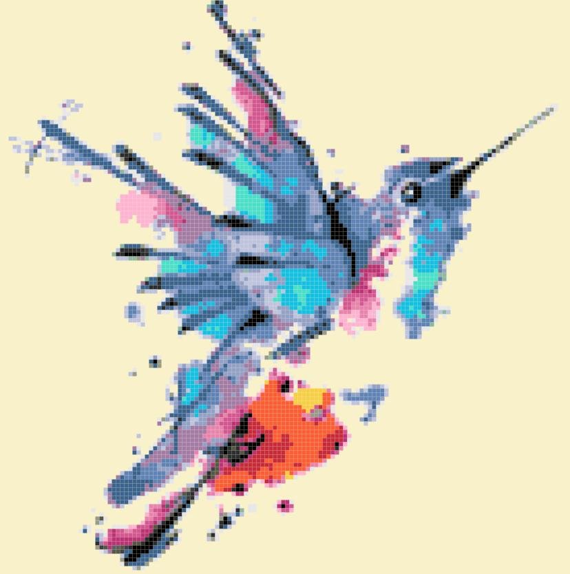 Counted Cross Stitch pattern watercolor hummingbird pdf 133x138 stitches E1491