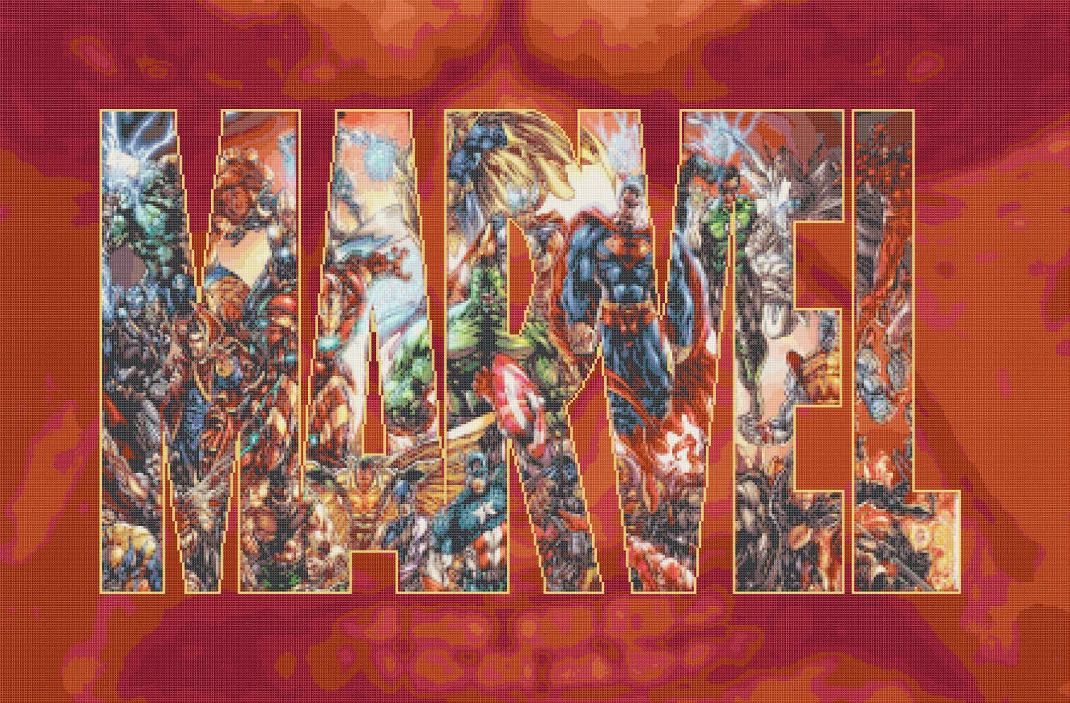 counted cross stitch pattern marvel logo with characters 441*290 stitches E952