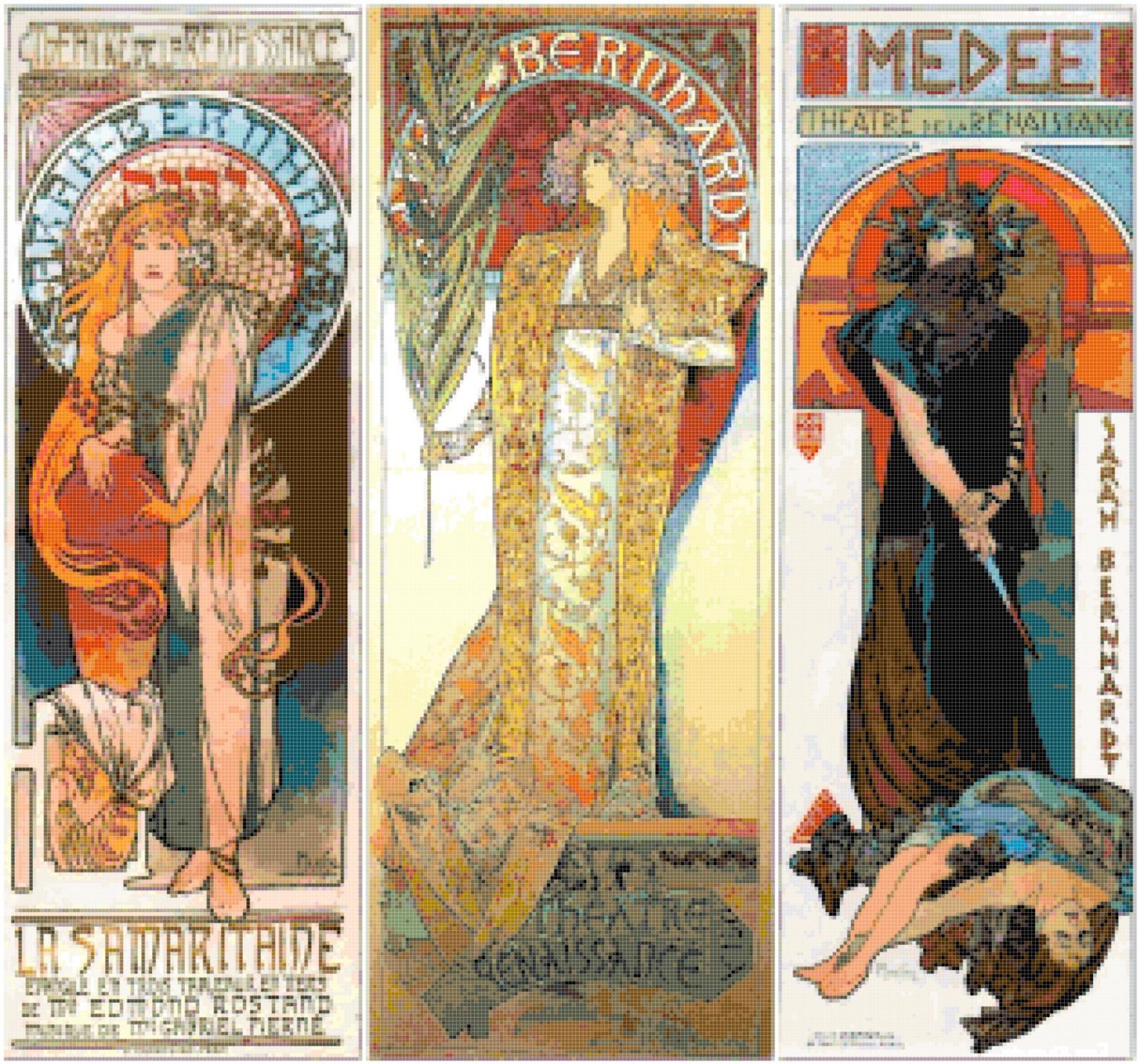 counted cross stitch pattern 3 theatre Mucha stained 313 * 292 stitches E2355