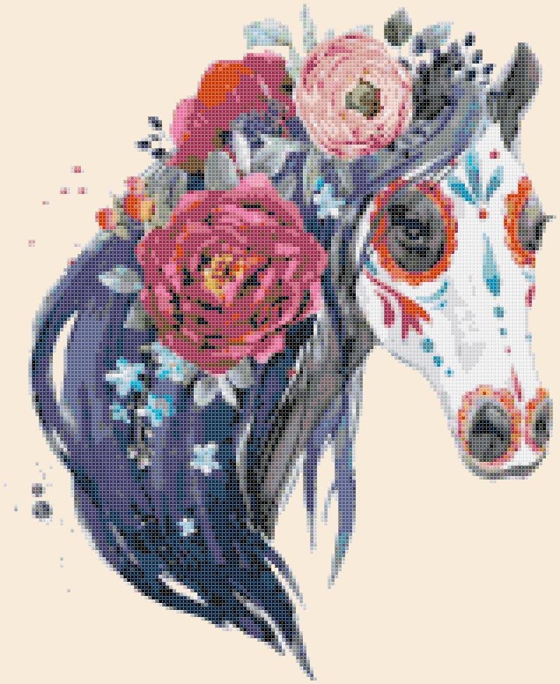 counted cross stitch pattern dead horse sugar skull 157x192 stitches E1916