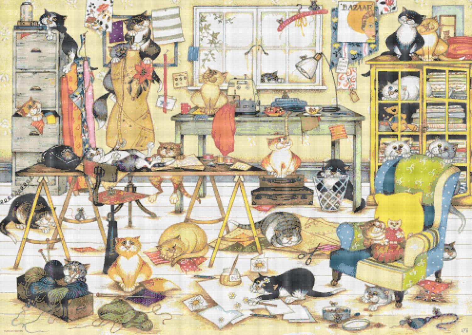Counted Cross Stitch Pattern Cats in the room needlepoint 496x353 stitches E053