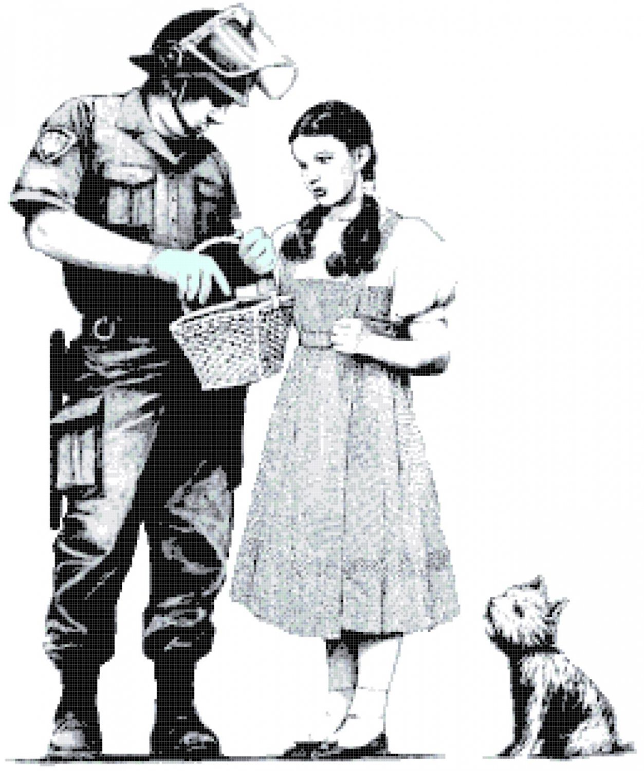 Counted Cross Stitch pattern banksy alice with policeman 254*307 stitches E2270