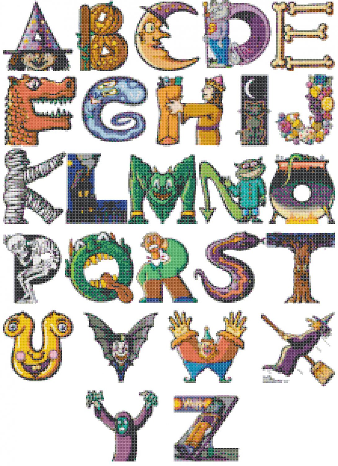 counted Cross Stitch Pattern halloween Alphabet  ABC 220*305 stitches E561