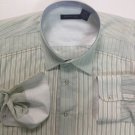 Kenneth Cole Lifht Green/white Striped Snap Button Mens XL Dress Shirt