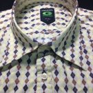 Ferrari Diamond Stiped Yellow Sophosticated Green Label Large Mens Dress Shirt
