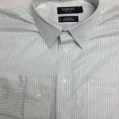 George Light Green/ White Striped Large Mens Dress Shirt