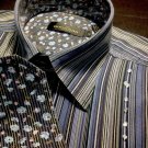 Bugatchi Uomo Blue BEADED STRIPED Floral Flip Cuff Mens Large Dress Shirt Metro