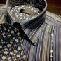 Bugatchi Uomo Blue BEADED STRIPED Floral Flip Cuff Mens Large Dress Shirt Metro