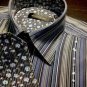 Bugatchi Uomo Blue BEADED STRIPED Floral Flip Cuff Mens Large Dress Shirt Metro