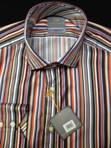 Thomas Dean Striped Multicolored Large Mens Dress Shirt