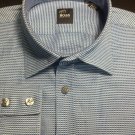 Hugo Boss Sky blue brown Oxford CHECKERED cloth Mens dress shirt