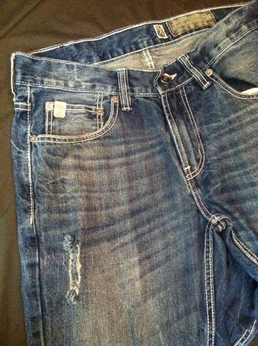 Mark Ecko Cut&Sew Denim Faded Ripple Big Stitch Design Straight Jeans 32R 34x28