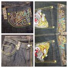 Member's Only Stand-Out WOW Embroidered Pocket Tiger Rasta Baggy Jeans 34/36x34