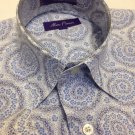 Alan Flusser Geometric Floral Spring Blue Mens M Medium 14" 32/33" Dress Shirt