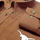 Antigua Rodeo Bull Embroidery Orange Checkered Mens Long Sleeve XL Dress Shirt