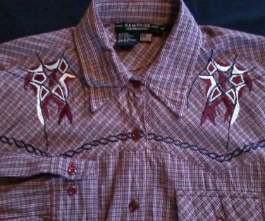 Rampage red plaid native Weatern design 15.5 - 32/33 Mens Large dress shirt