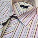 Ted Baker London Striped Yellow/Rose Notched-Cuff Mens 34/35 Dress Shirt
