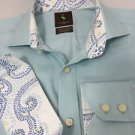 Tailorbyrd Light Blue Men's Medium Paisley Flip Cuff Long Sleeve Dress Shirt