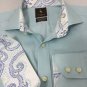 Tailorbyrd Light Blue Men's Medium Paisley Flip Cuff Long Sleeve Dress Shirt
