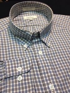 Faconnable Checkered Lightweight Blue-White 6|17L 34/35 Classic Mens Dress Shirt